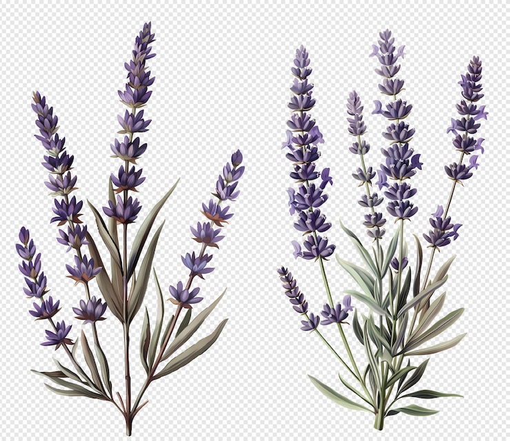 PSD verschiedene arten von lavendel auf weißem hintergrund