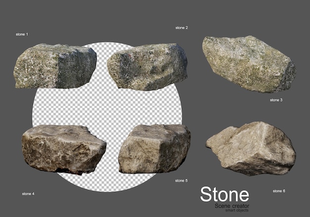 Verschiedene arten von steinen in verschiedenen formen