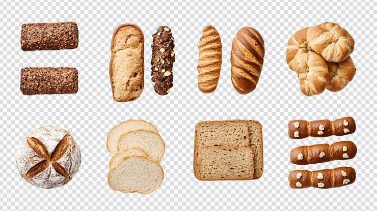 PSD verschiedene bäckereibräute, brote, rollen, scheiben und körner