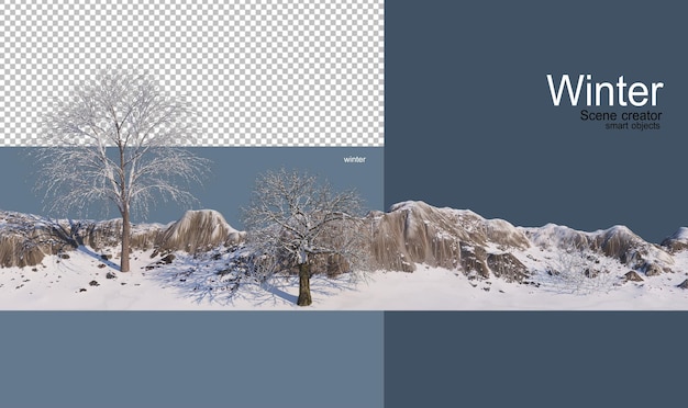 PSD verschiedene bäume im winter