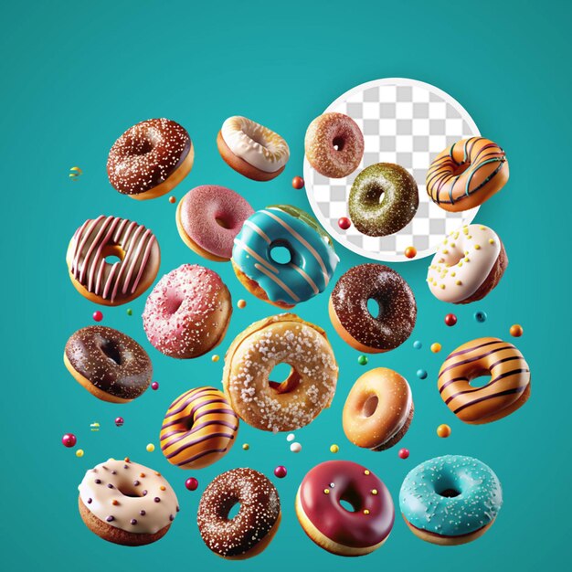 PSD verschiedene donuts mit schokolade frostedpink glazed und sprinkles donuts psd