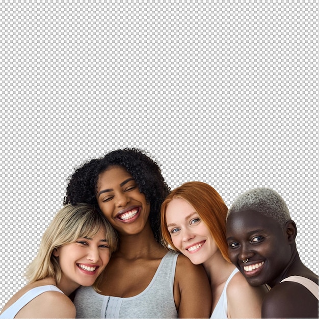 Verschiedene Gruppen von Frauen, die sich umarmen und lächeln