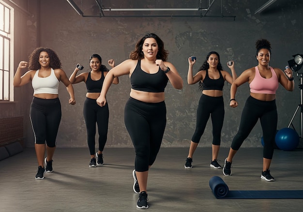 Verschiedene Gruppen von Frauen in einem Fitness-Kurs