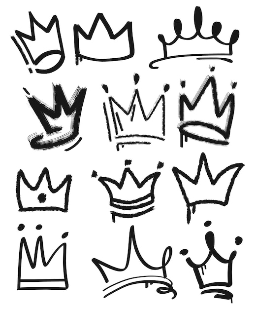 Verschiedene Kronen Doodle Grunge Krone Set