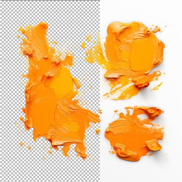 PSD verschiedene orangefarbene pinselstriche auf transparentem hintergrund von oben aus