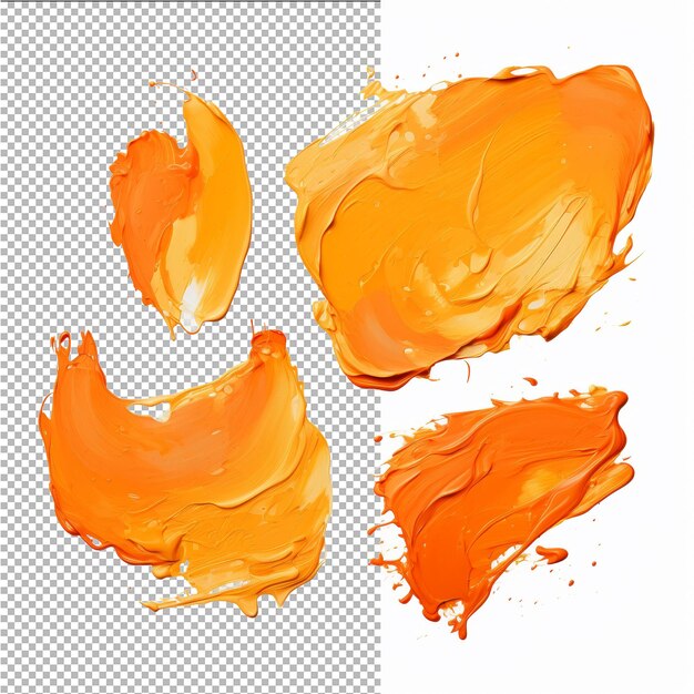 PSD verschiedene orangefarbene pinselstriche auf transparentem hintergrund von oben aus