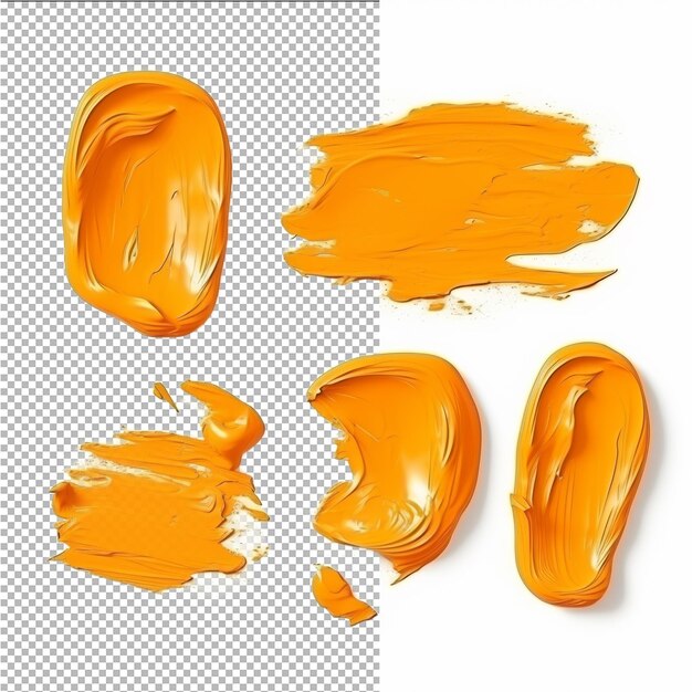 PSD verschiedene orangefarbene pinselstriche auf transparentem hintergrund von oben aus