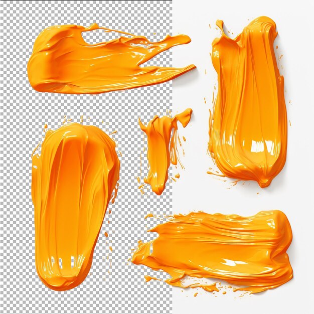 PSD verschiedene orangefarbene pinselstriche auf transparentem hintergrund von oben aus