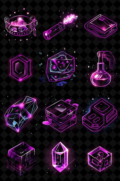 Verschiedene Trading-Tutorials-Symbole mit schimmerndem Effekt in 8 Creative Set Neon-Farb Y2K-Sammlung