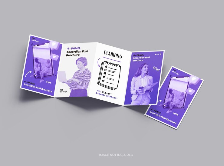 Verstellbares Akordeon-Broschüre-Mockup für 4 Paneele, um Ihr Design zu präsentieren