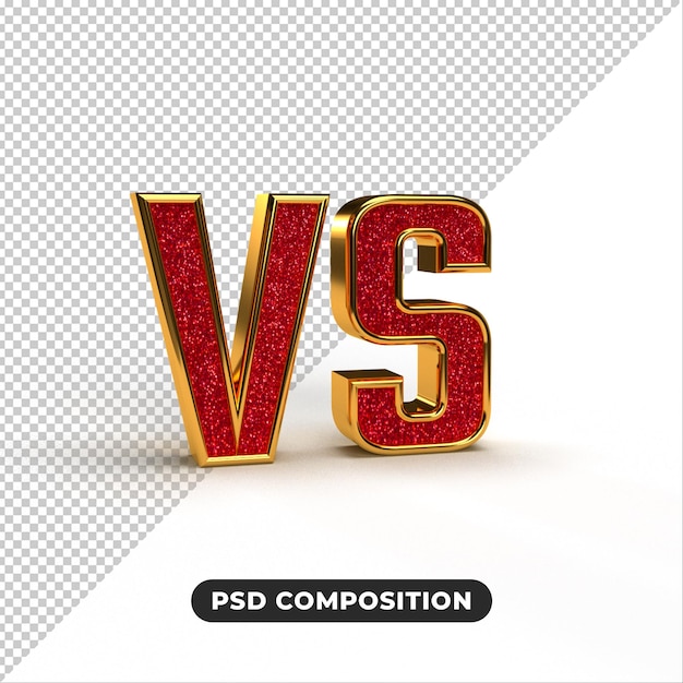 Versus concept gold metall 3d vs letras isoladas em renderização 3d de fundo branco