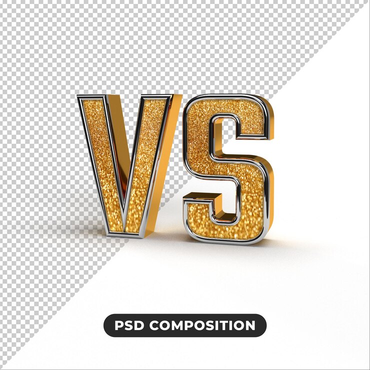 PSD versus concepto metall 3d vs letras aisladas sobre fondo blanco renderizado 3d