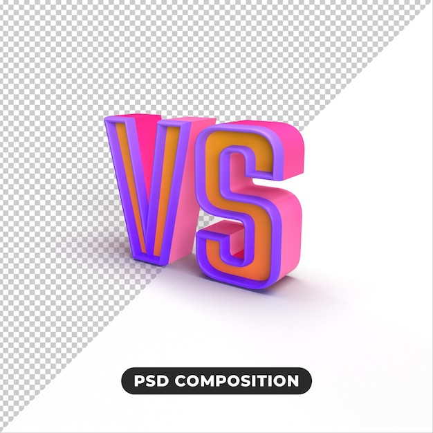 PSD versus concepto metall 3d vs letras aisladas sobre fondo blanco renderizado 3d