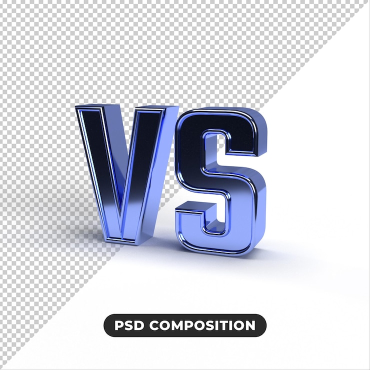 PSD versus concepto - metall 3d vs letras aisladas sobre fondo transparente