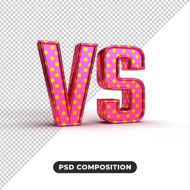 PSD versus-konzept - metall 3d vs-buchstaben isoliert auf transparentem hintergrund