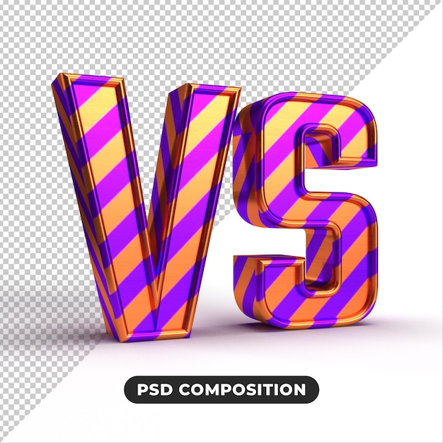 PSD versus-konzept - metall 3d vs-buchstaben isoliert auf transparentem hintergrund