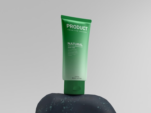 Vert cosmétique frais naturel sur la maquette d'affichage de produit de pack de beauté en pierre