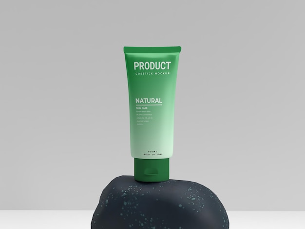 Vert cosmétique frais naturel sur la maquette d'affichage de produit de pack de beauté en pierre
