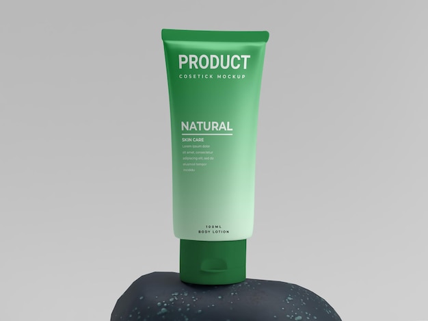 Vert cosmétique frais naturel sur la maquette d'affichage de produit de pack de beauté en pierre