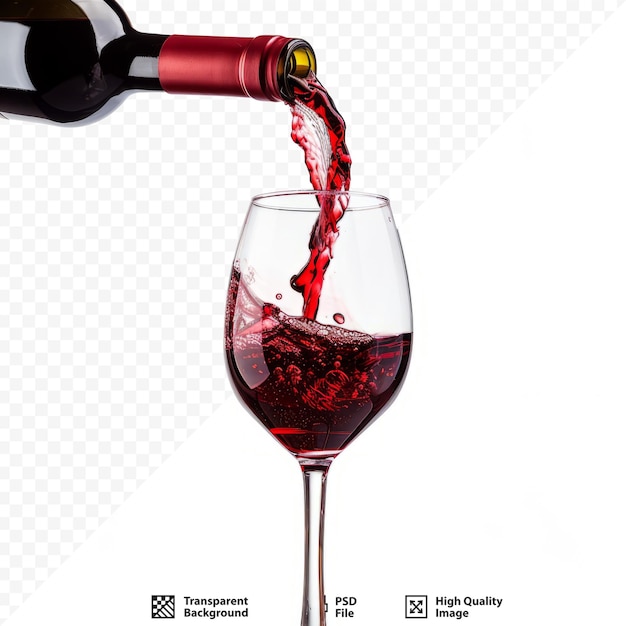 PSD verter vino rojo en copa aislada en blanco