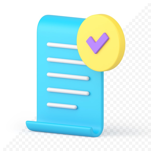 Vertical blue text document form completed daily tasks reminder check mark 3d icon realistic