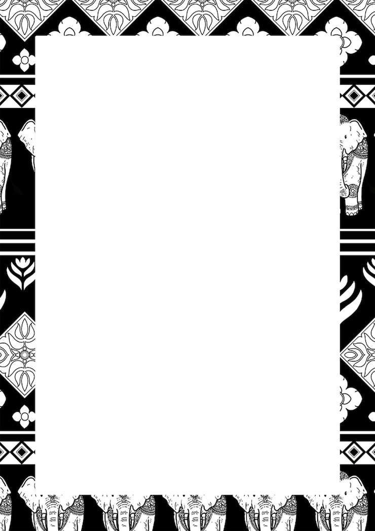 PSD vertical frame of handdrawn thai pattern in line art style
