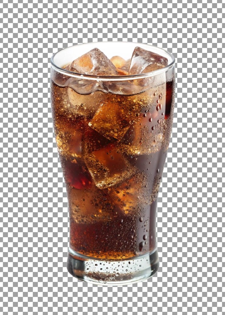 PSD vertiendo un vaso de coca-cola con cubitos de hielo