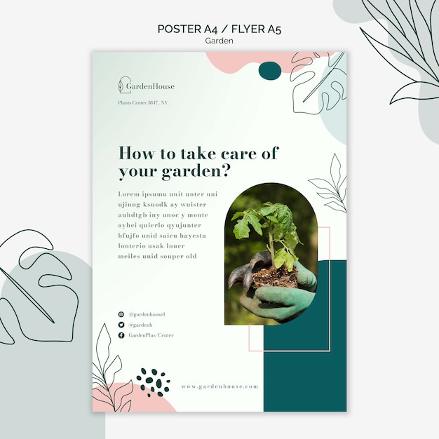Vertikale Plakatvorlage für Gartenpflanzung und Gartenarbeit