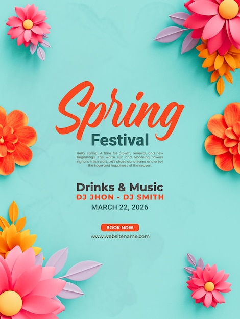 Vertikale Plakatvorlage mit Blumen für das Frühlingsfest