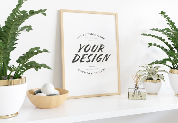 Vertikaler Rahmen auf dem Regal Mockup