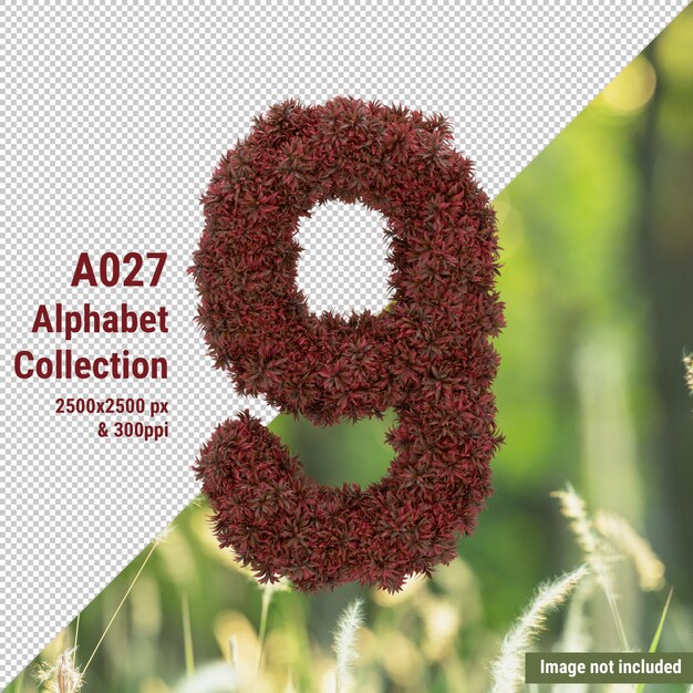 Vertikales rotes alphabet des gartenbaums und der roten alphabetblätter