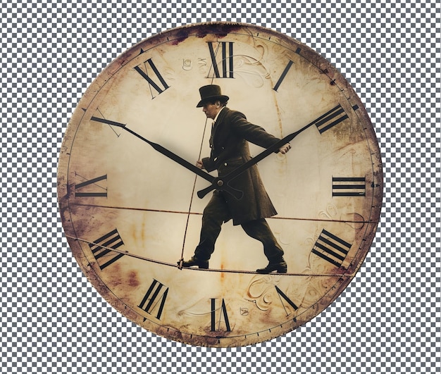 Verwendung von Tightrope Walker Wanduhr isoliert auf transparentem Hintergrund