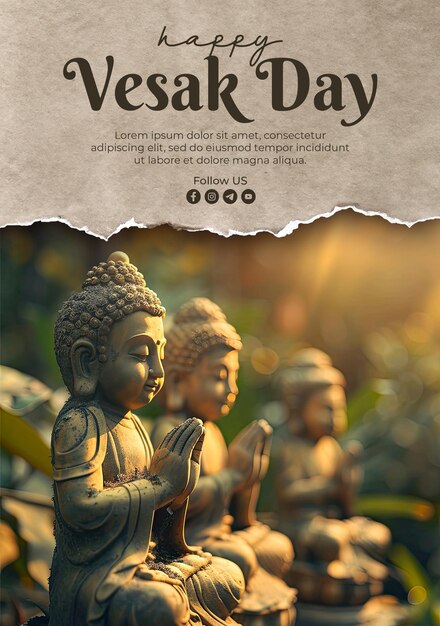 PSD vesak holiday greeting poster with background buddhas disciples cute backlight effect