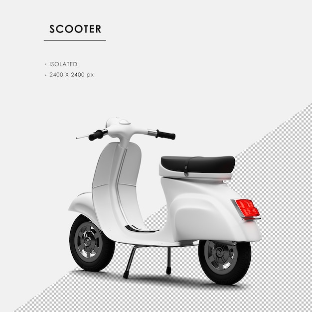 Vespa blanca aislada de la vista trasera izquierda