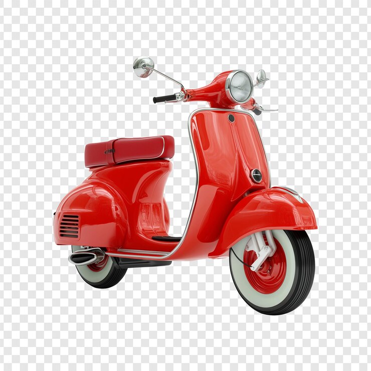 PSD vespa vintage vermelho brilhante em um fundo isolado em transparência