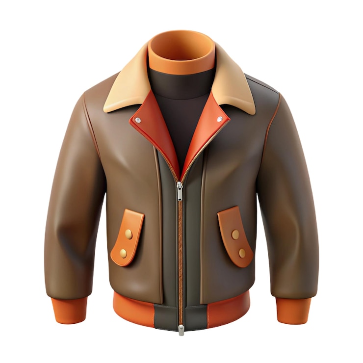 PSD une veste en cuir brun avec une bande de cuir brun et une bande de peau brun