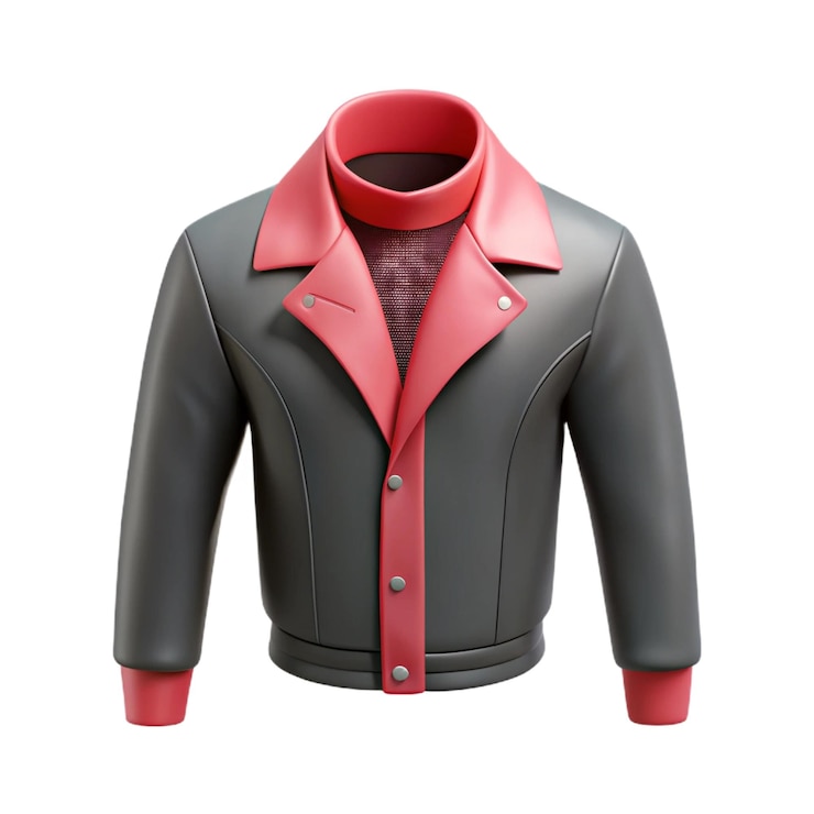 PSD une veste en cuir avec un collier rouge et une veste en peau noire
