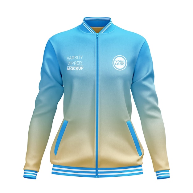 Veste universitaire féminine avec mock-up de fermeture à glissière vue avant