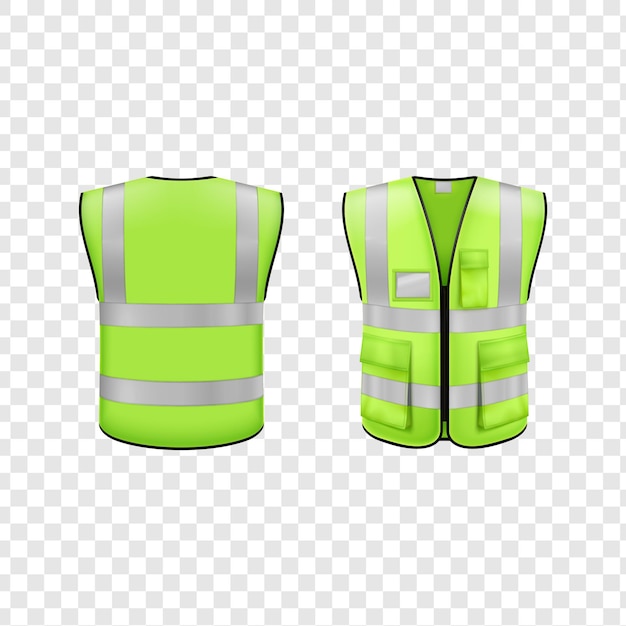 Vestes de segurança de alta visibilidade Vestuário de trabalho essencial para a segurança isolado sobre um fundo transparente
