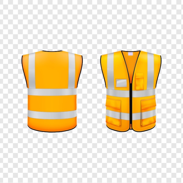 Vestes de sécurité à haute visibilité Vues avant et arrière isolées sur un fond transparent