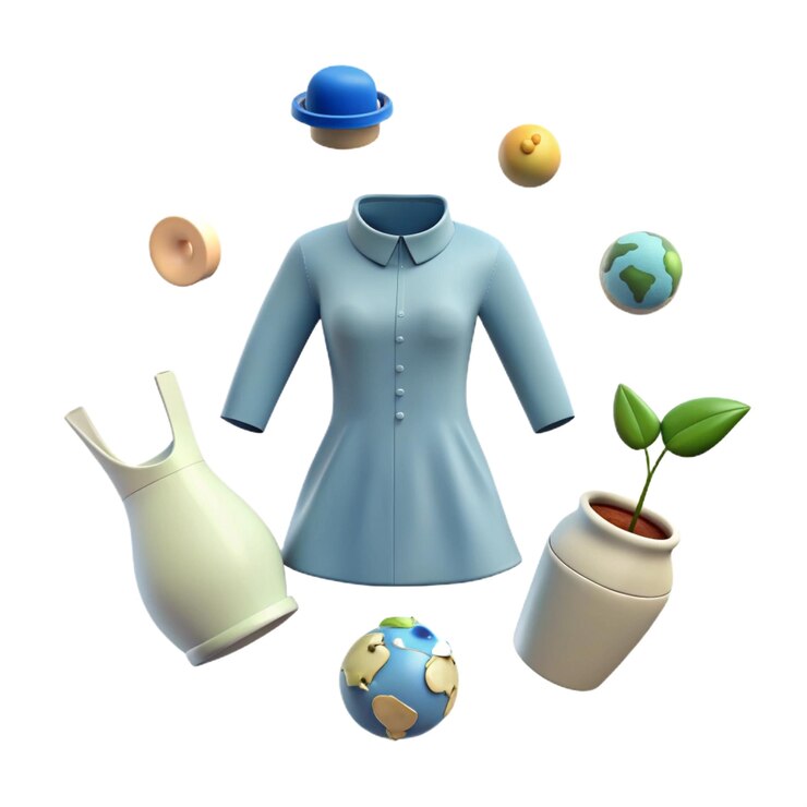PSD un vestido azul con una camisa azul y una planta en el medio