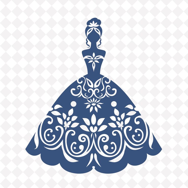 PSD vestido azul com um padrão de flores em um fundo branco ilustração de arte vetorial