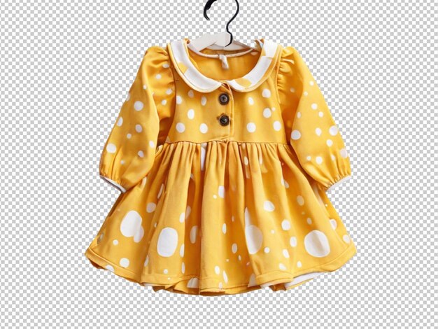 PSD vestido de bebé amarillo con puntos blancos aislados sobre fondo blanco