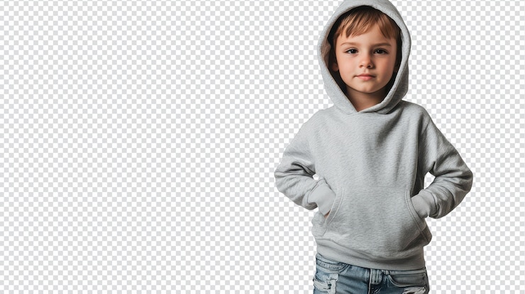 PSD vestido casual y a la moda para niños un niño con capucha y pantalones vaqueros rasgados perfecto para actividades cotidianas y juegos al aire libre