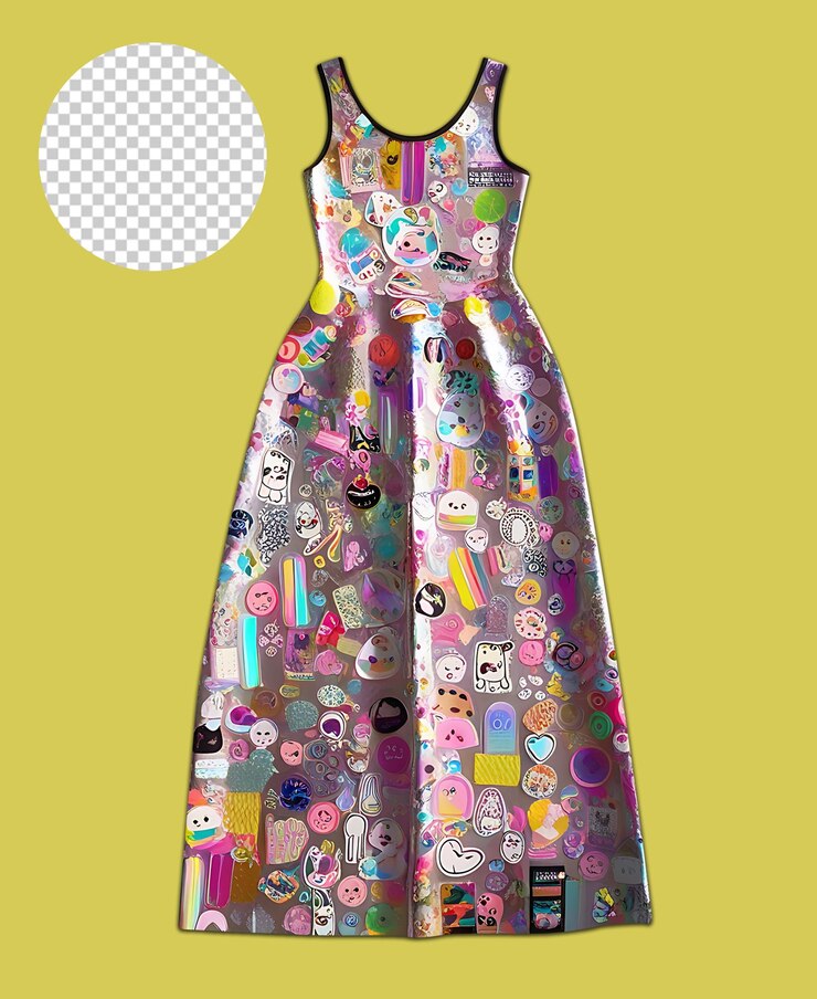 PSD vestido colorido con la palabra hola en un fondo transparente