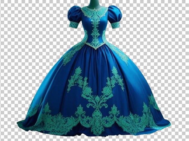 PSD vestido de princesa azul 3d em fundo transparente