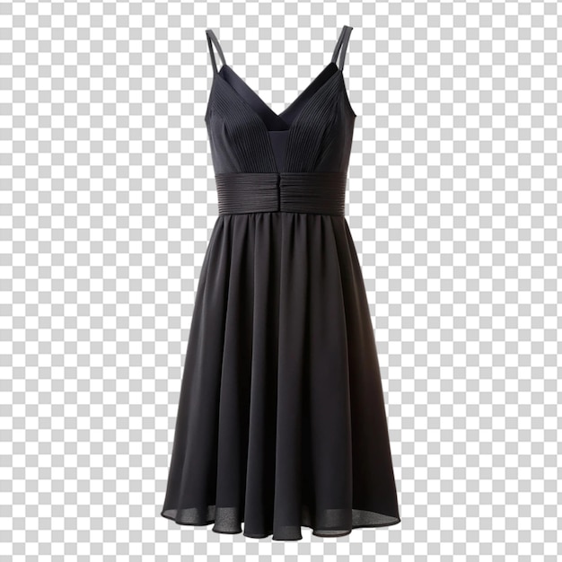 Un vestido negro en un maniquí sobre un fondo transparente