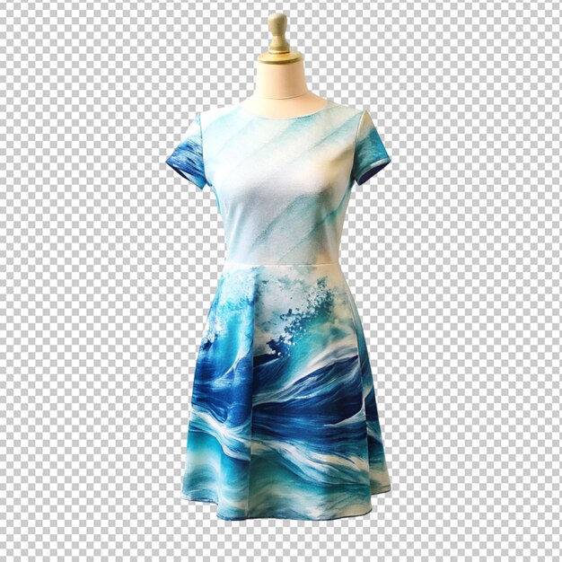 Vestido con ola de mar en un maniquí sobre un fondo transparente