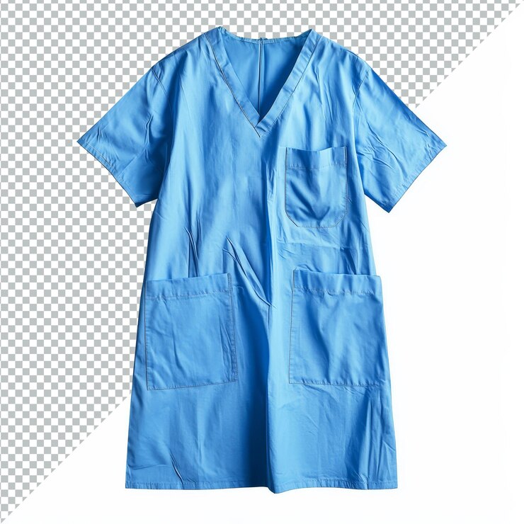 PSD vestido de paciente azul para uso médico exhibido sobre un fondo transparente para la exhibición de prendas de vestir vestido médico de paciente azul aislado sobre fondo transparente fondo