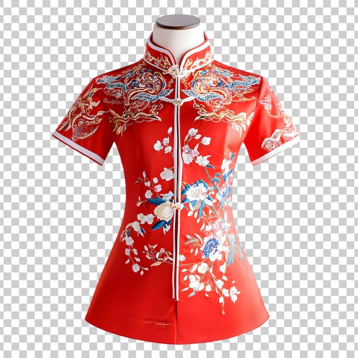 PSD un vestido rojo con un patrón floral en el frente aislado en un fondo transparente